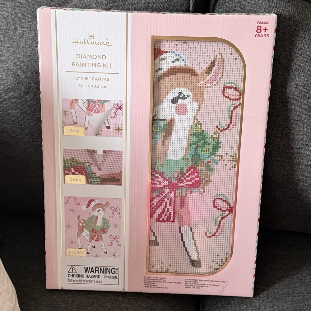 Hallmark Diamond Painting Kit Vintage Christmas Reindeer 12x16” Canvas New